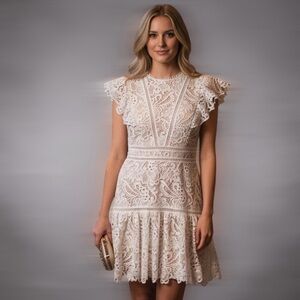 Express Sz M White Lace Mini Dress Boho Chic Short Sleeves NWT